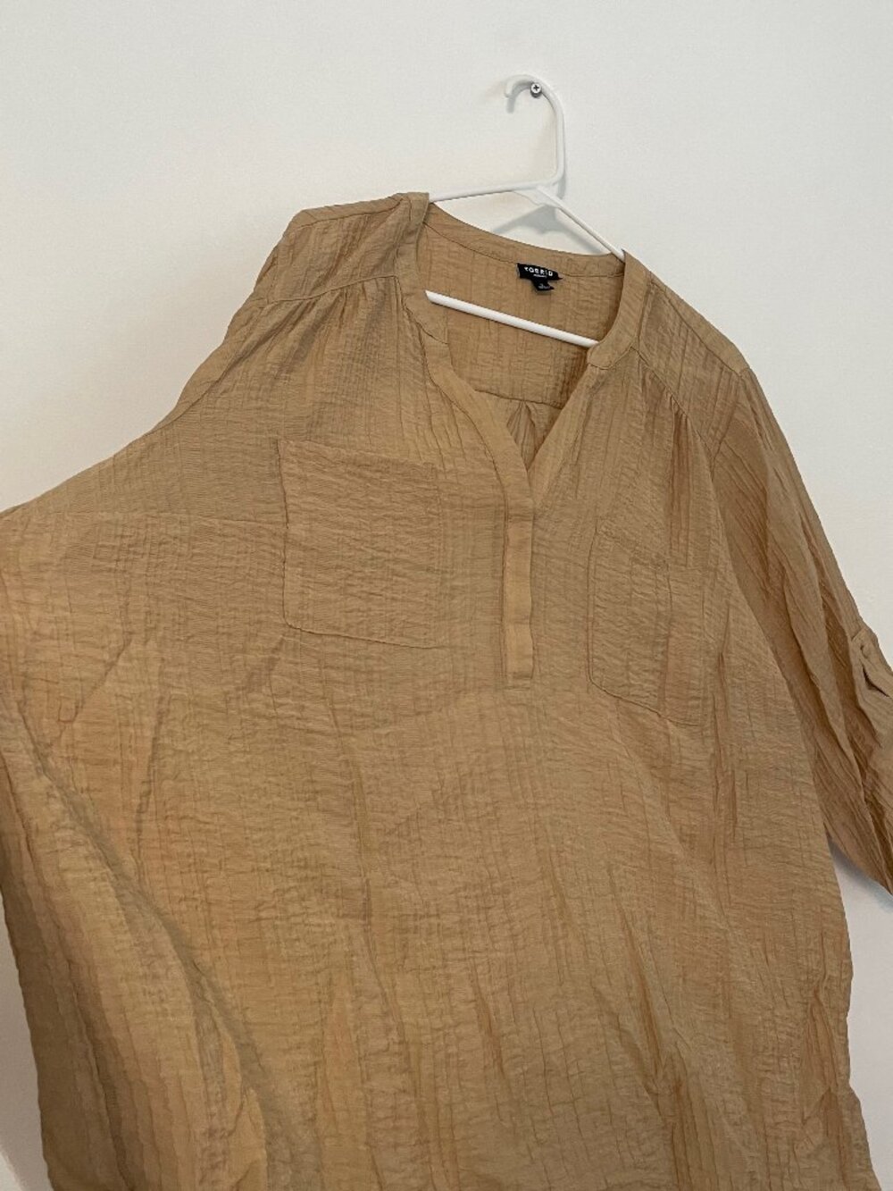 TORRID 3 Plus Size Harper Textured Stripe 3/4 Pullover Blouse Tan Brown Work 3X - Picture 10 of 16